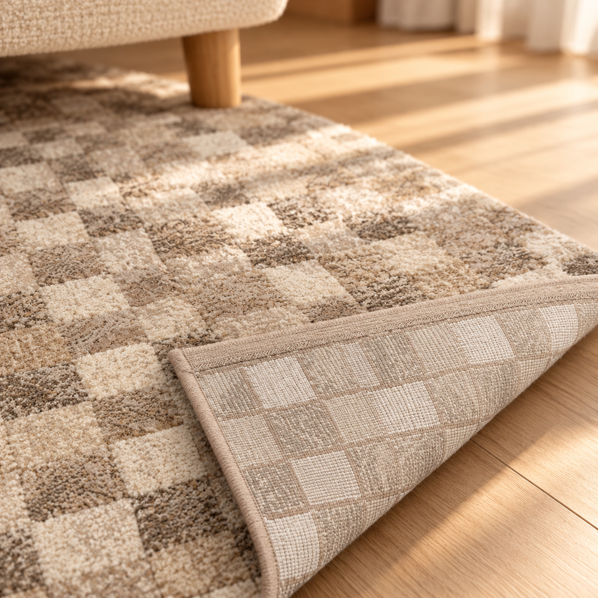 Tapis Azul Naturel à damier ivoire et beige