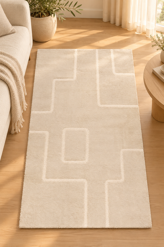 Tapis Louisa Neige crème à motif géométrique