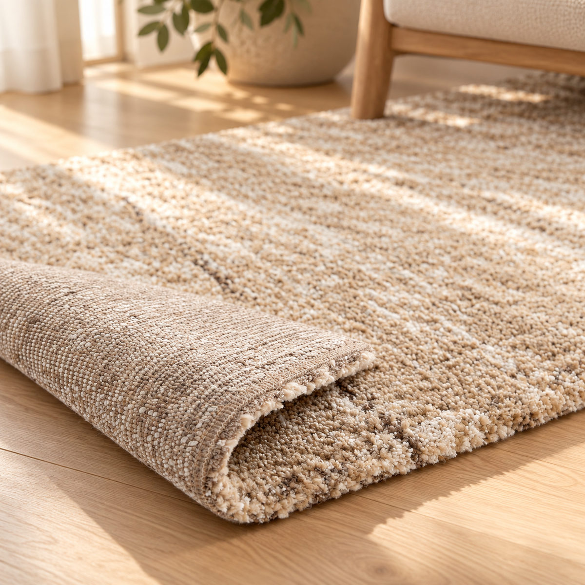 Tapis Tilda Naturel rayé chiné sable et ivoire