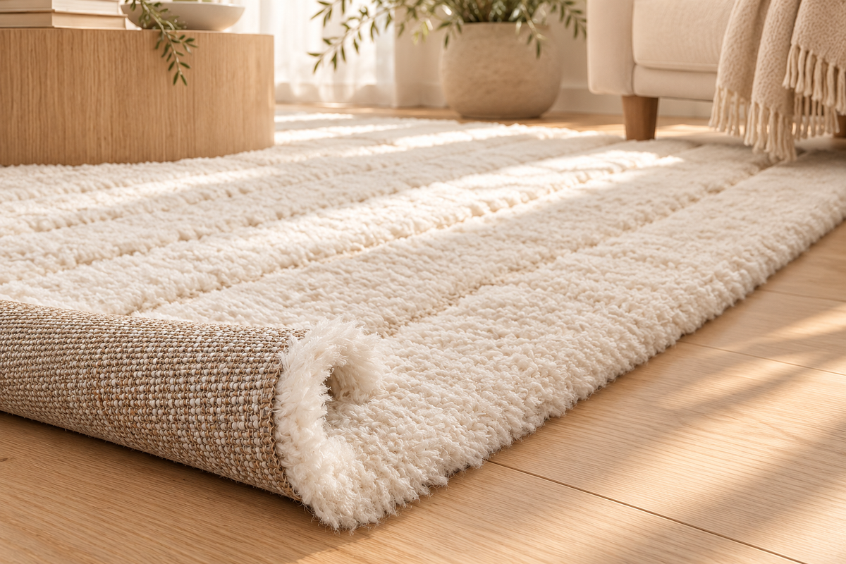 Tapis Maël Neige ivoire à quadrillage en relief
