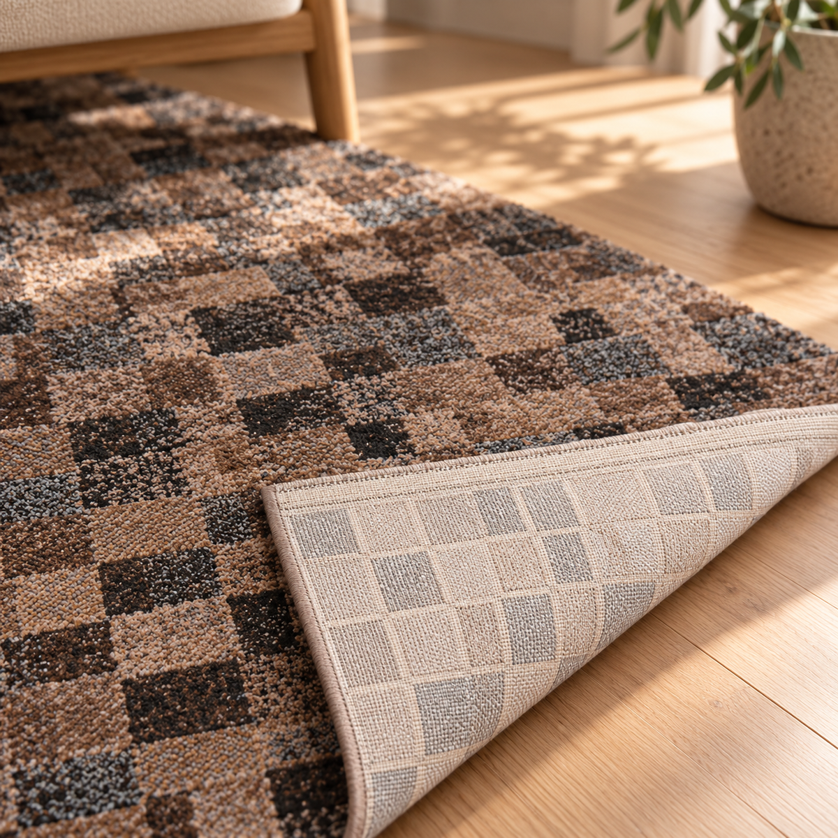 Tapis Azul Noisette à damier brun et taupe