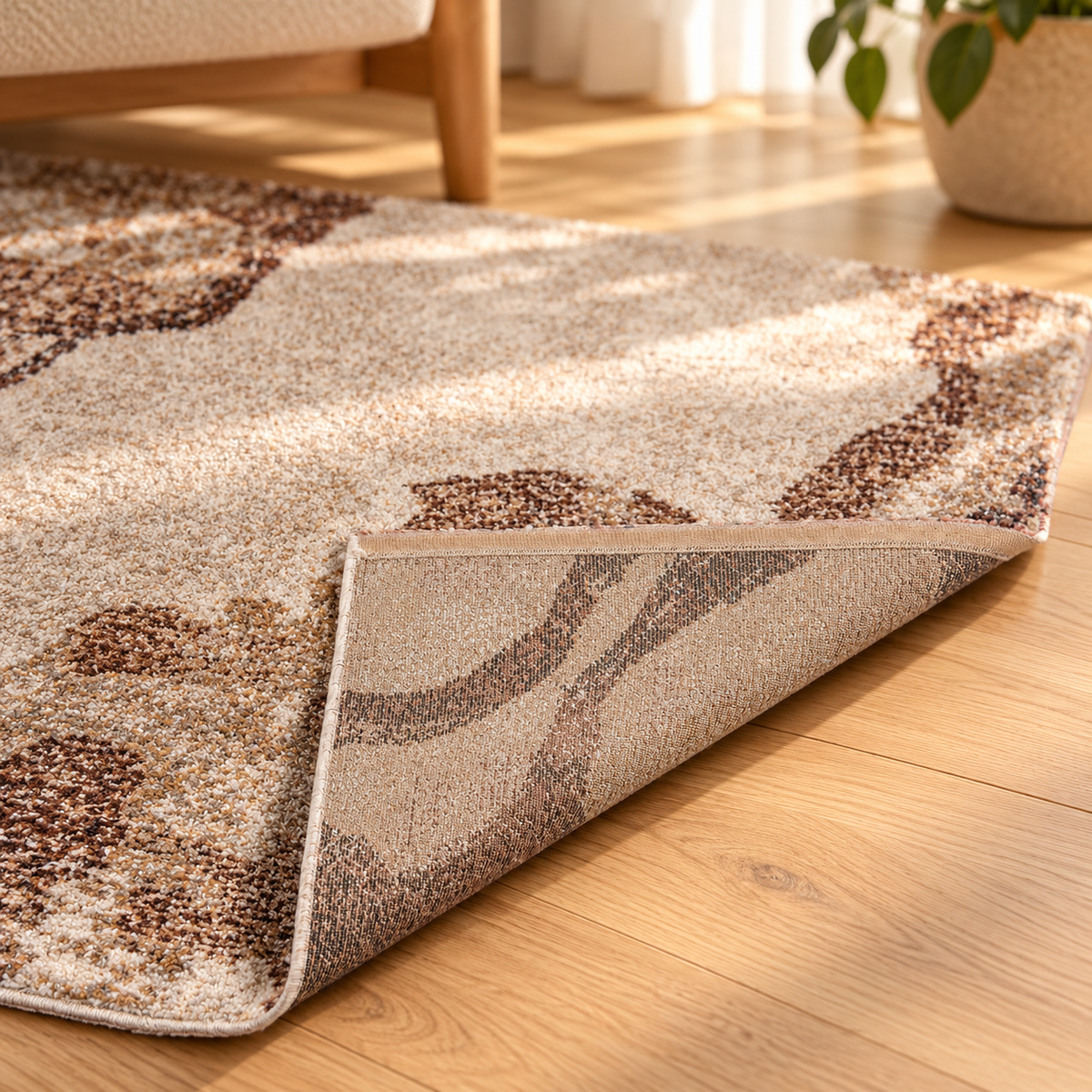 Tapis Thea Naturel effet marbre ivoire et brun