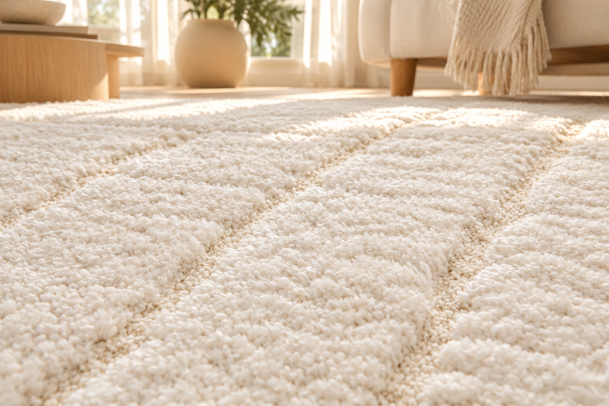 Tapis Maël Neige ivoire à quadrillage en relief