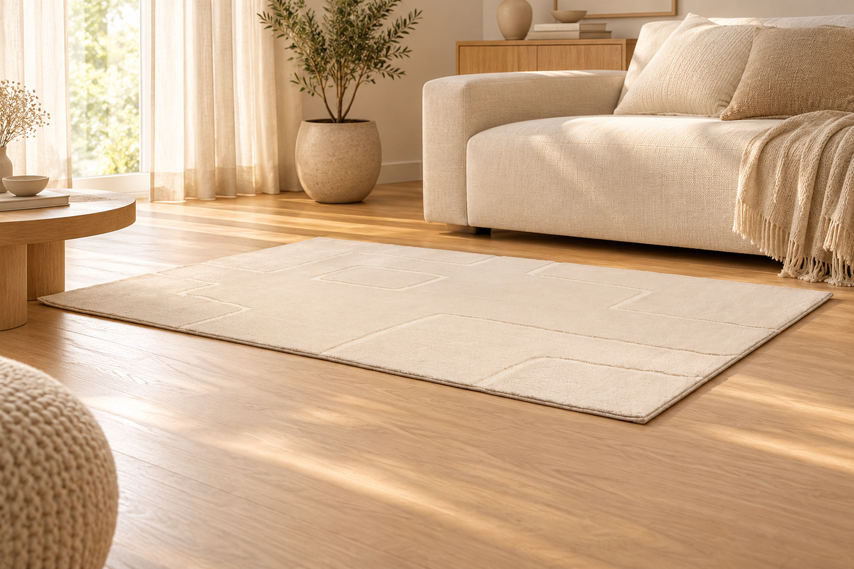 Tapis Louisa Neige crème à motif géométrique
