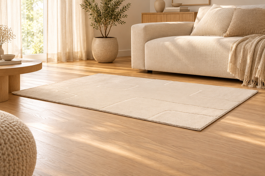 Tapis Louisa Neige crème à motif géométrique