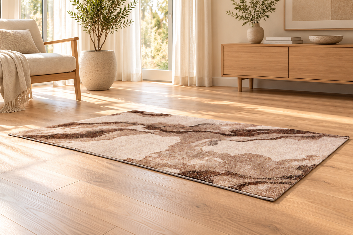 Tapis Thea Naturel effet marbre ivoire et brun