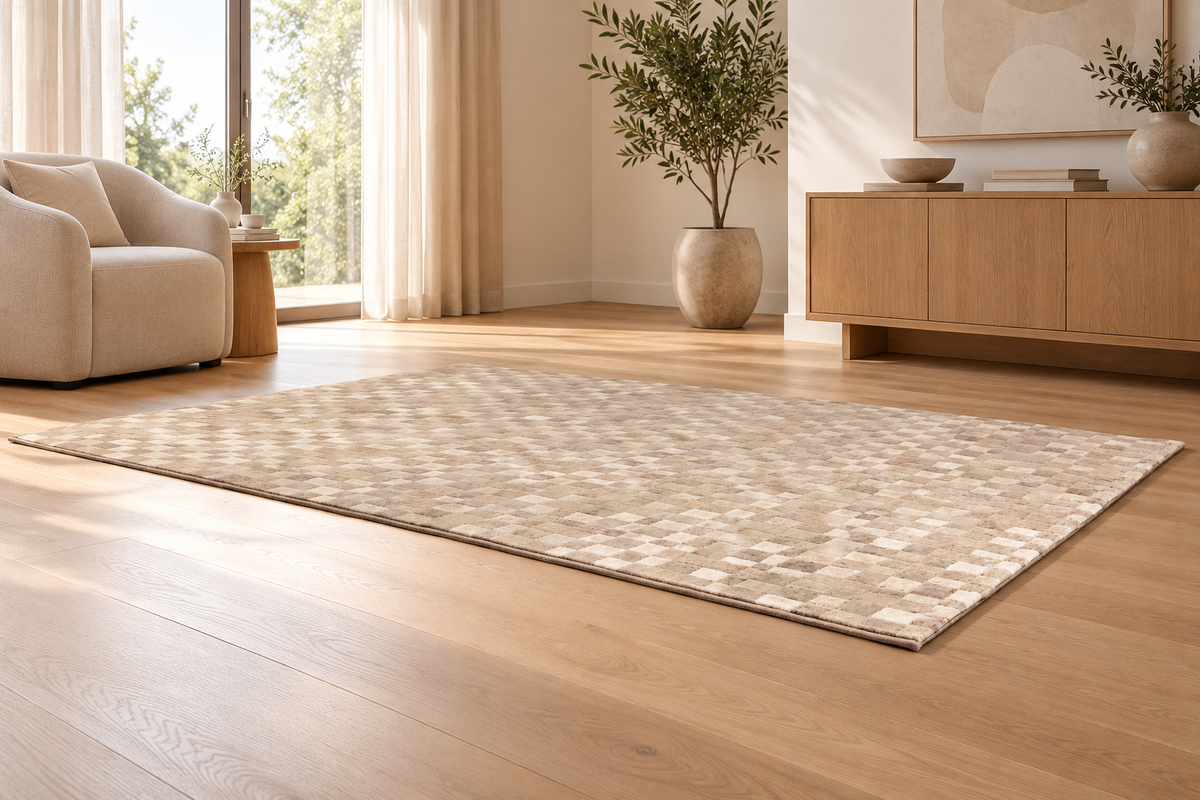 Tapis Azul Naturel à damier ivoire et beige