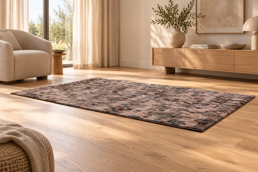 Tapis Azul Noisette à damier brun et taupe