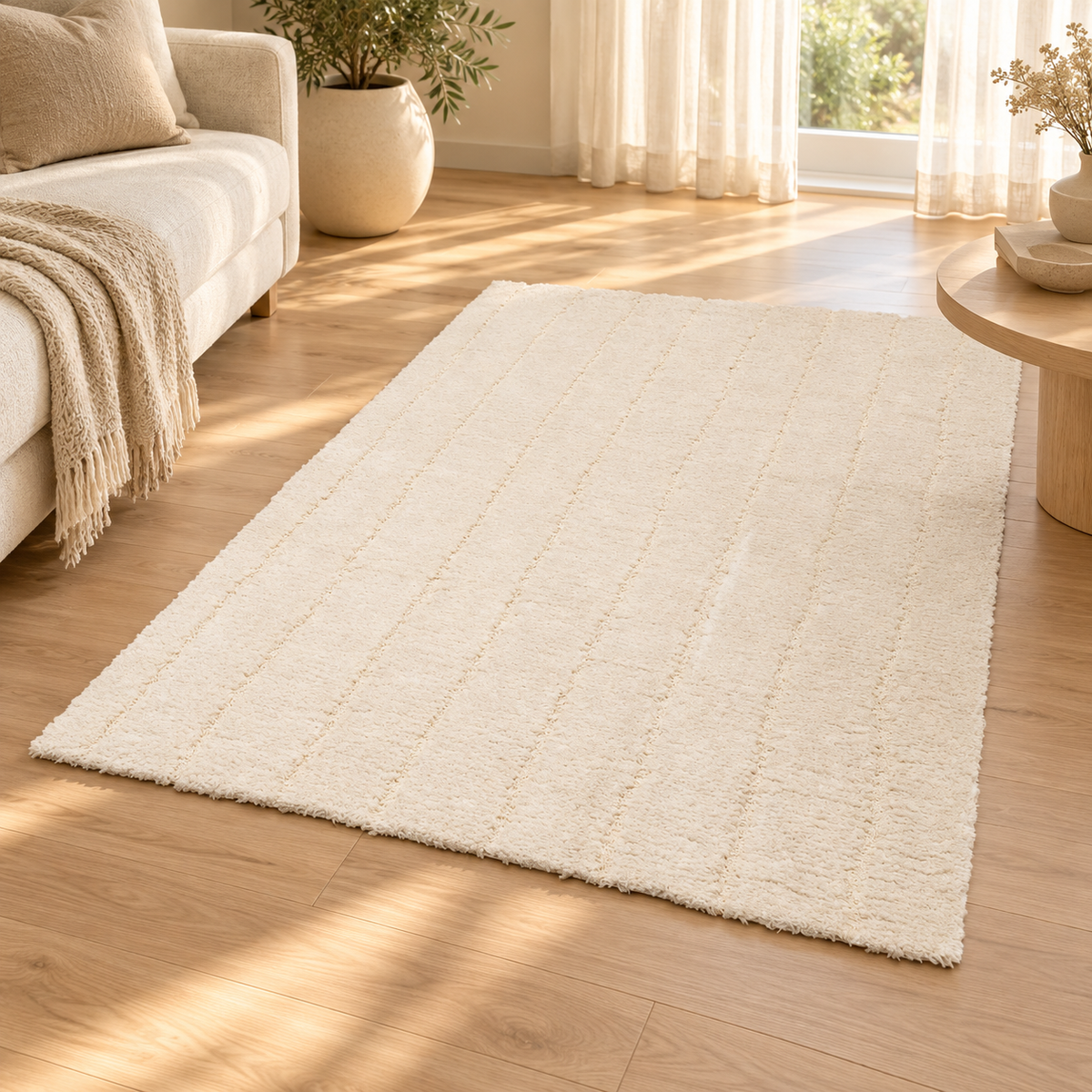 Tapis Maël Neige ivoire à quadrillage en relief