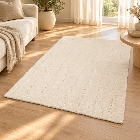 Tapis Maël Neige ivoire à quadrillage en relief