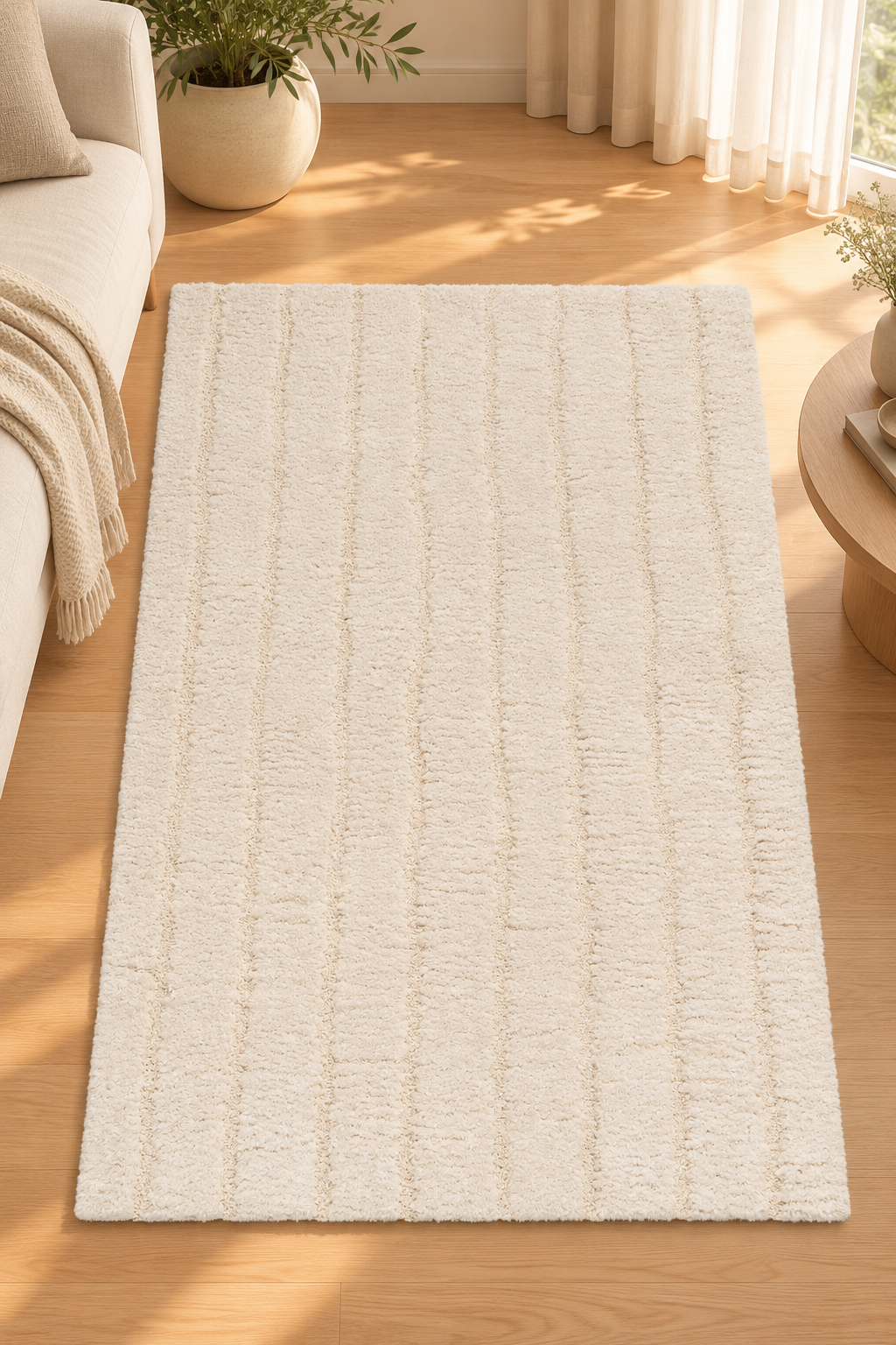 Tapis Maël Neige ivoire à quadrillage en relief