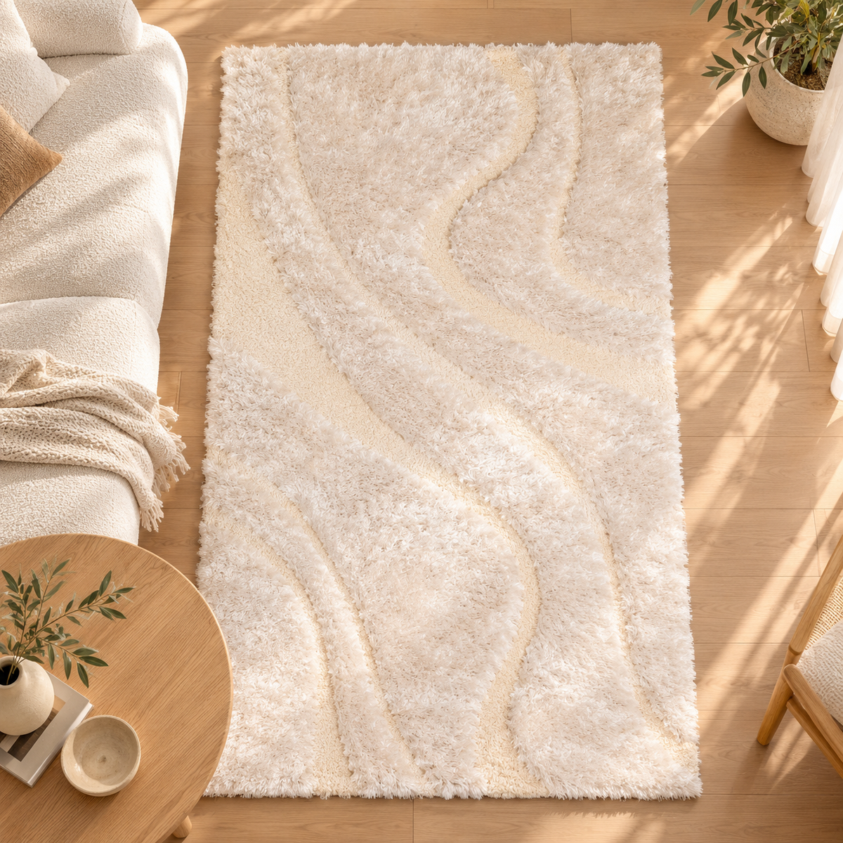 Tapis Alivio Neige à poils longs et vagues en relief