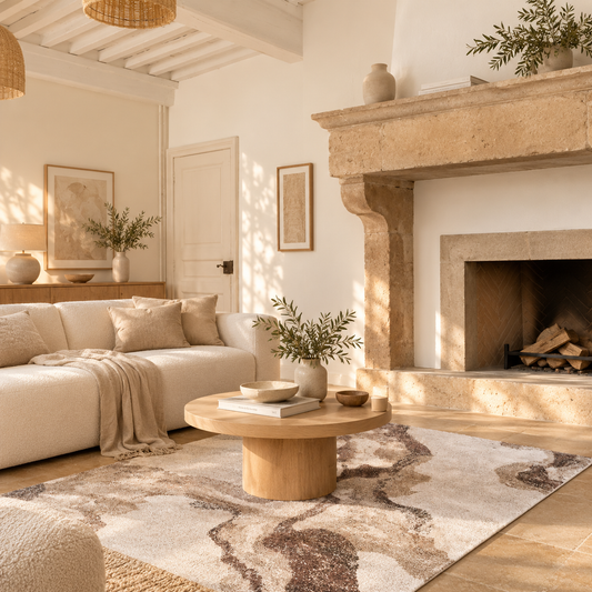 Tapis Thea Naturel effet marbre ivoire et brun