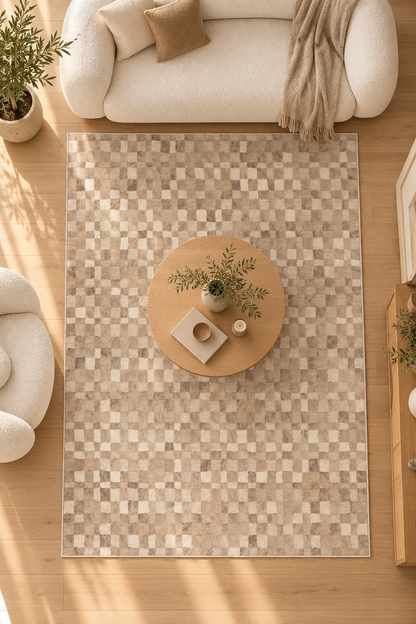 Tapis Azul Naturel à damier ivoire et beige