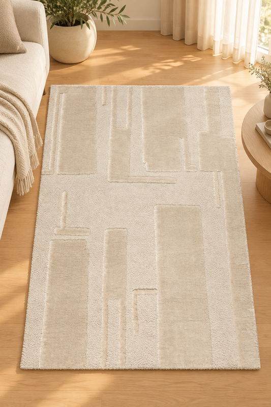 Tapis Louka Ivoire à motif patchwork en relief