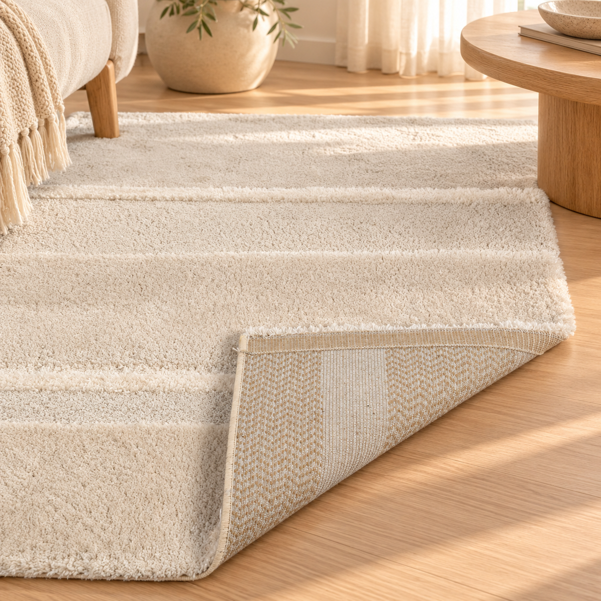 Tapis Louka Ivoire à motif patchwork en relief