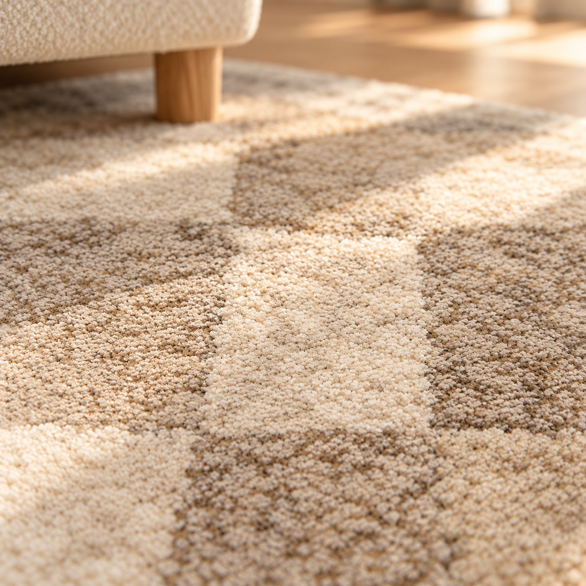 Tapis Azul Naturel à damier ivoire et beige