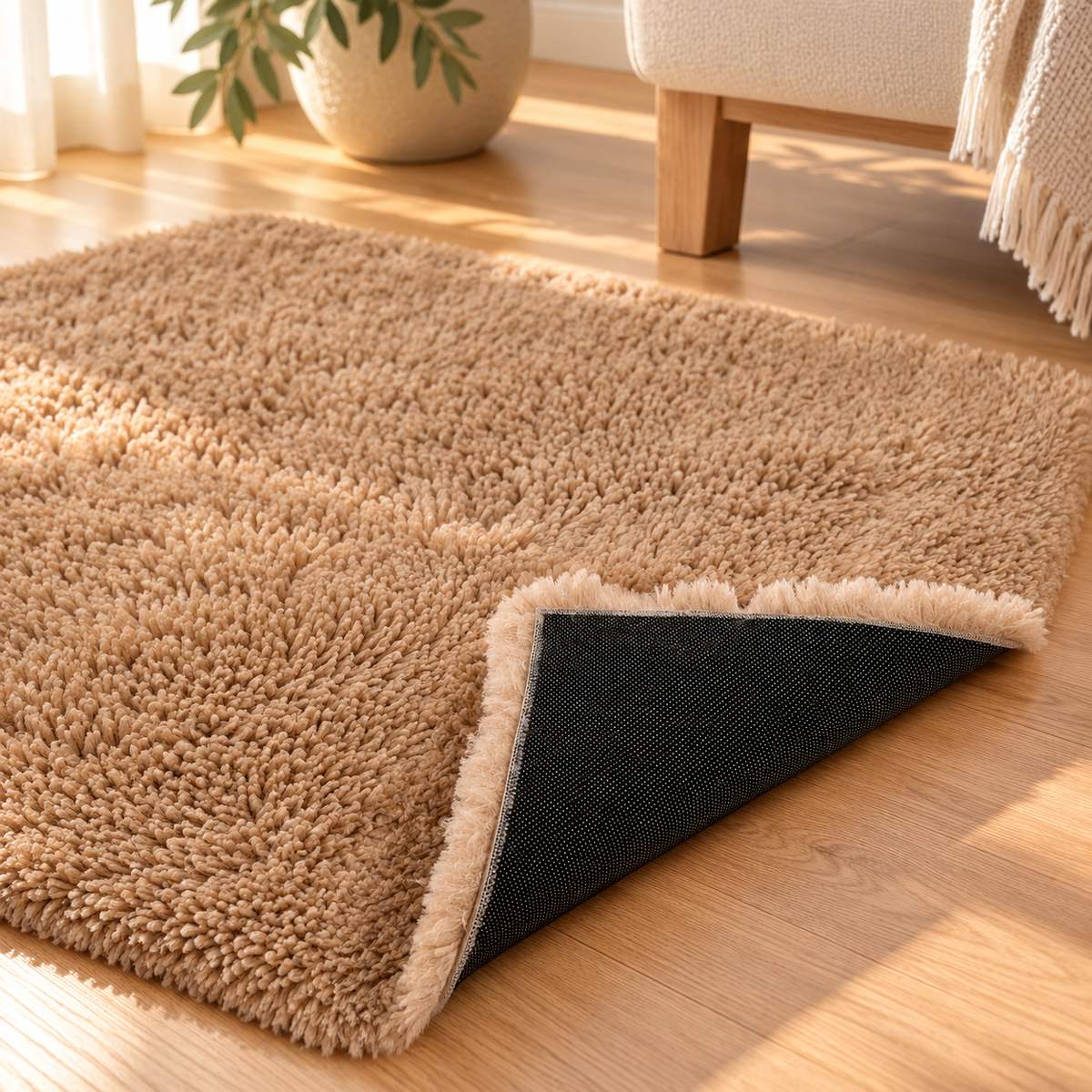 Tapis Billy Naturel camel à poils longs
