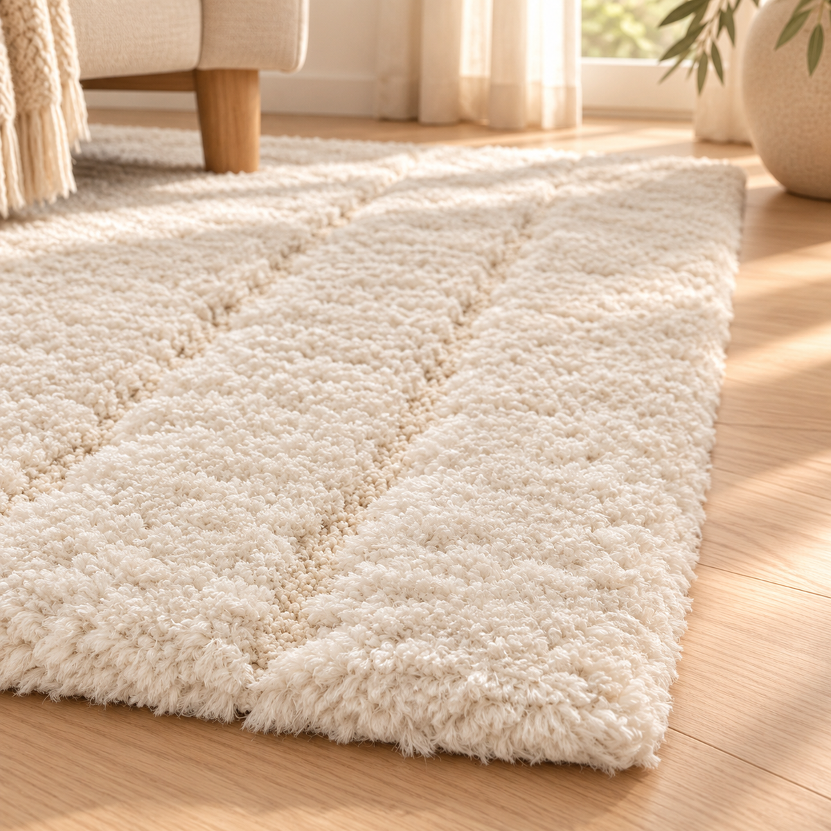Tapis Maël Neige ivoire à quadrillage en relief