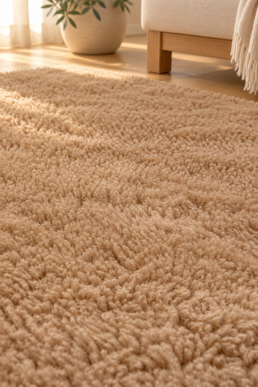Tapis Billy Naturel camel à poils longs