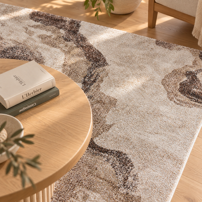 Tapis Thea Naturel effet marbre ivoire et brun